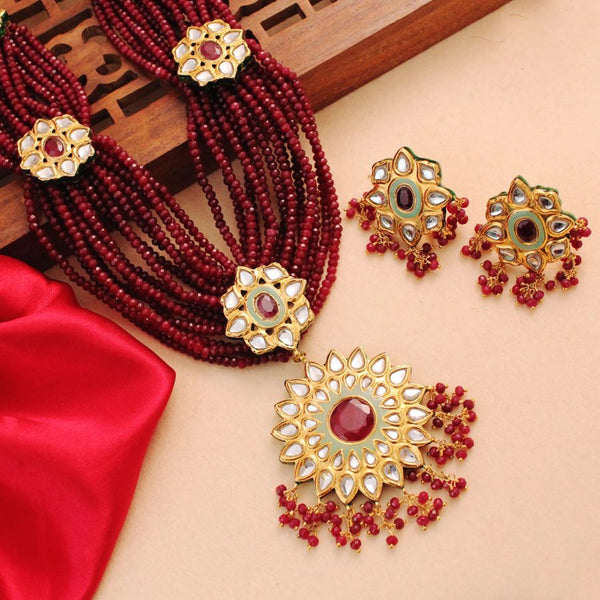 Necklace Set with Ruby and Kundan WorkNecklace Set with Ruby and Kundan Work (6239985041591)
