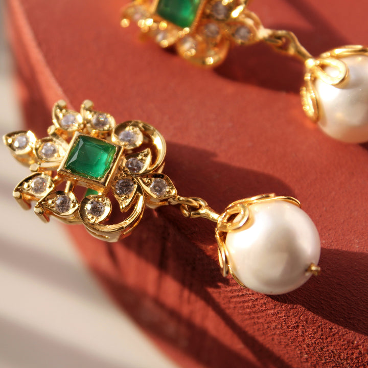 Earrings in Jade and Pearls (6797538132151)