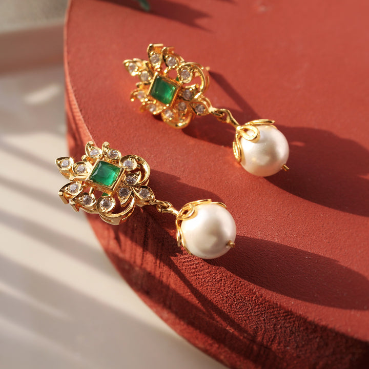 Earrings in Jade and Pearls (6797538132151)