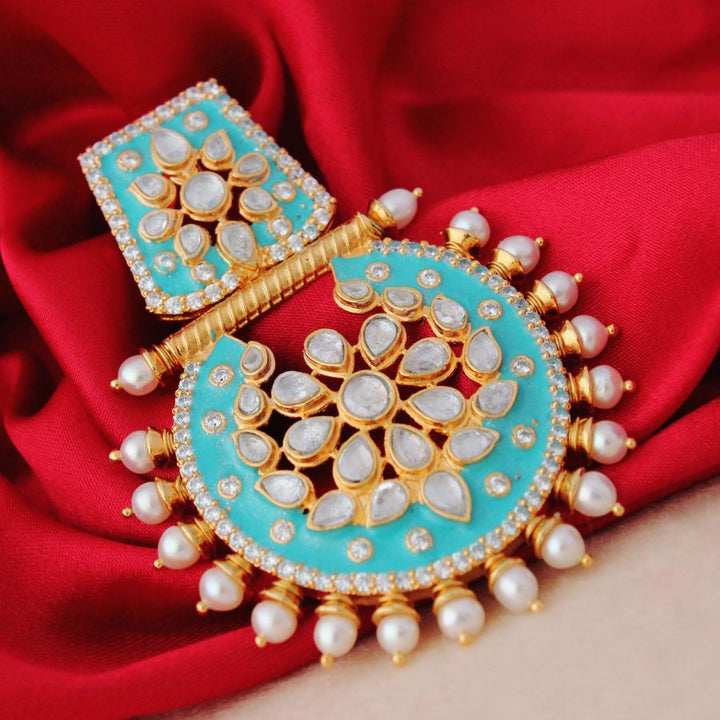 Earrings with Polkies Pearls and Meena Kaari (6239985369271)