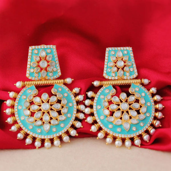 Earrings with Polkies Pearls and Meena Kaari (6239985369271)