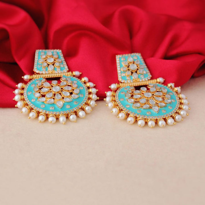 Earrings with Polkies Pearls and Meena Kaari (6239985369271)