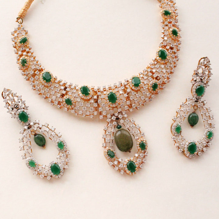 Necklace Set in Jade and Cubic Zircons (6881031815351)