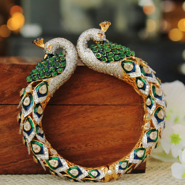 Peacock Bangle with Polkies, Jade, Zircons and Enamel Work (6239985762487)