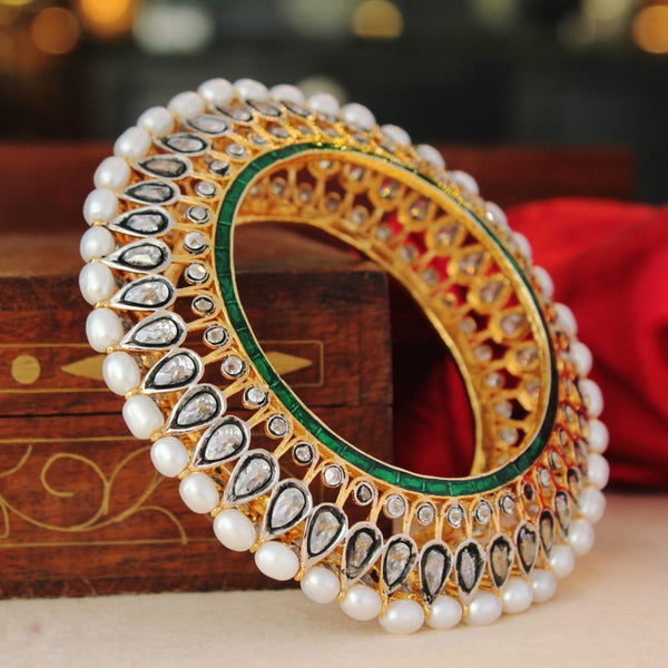 Bangle with Polkies, Fresh Water Pearls and Cubic Zircons with Enamel and Cut Works (6239986876599)