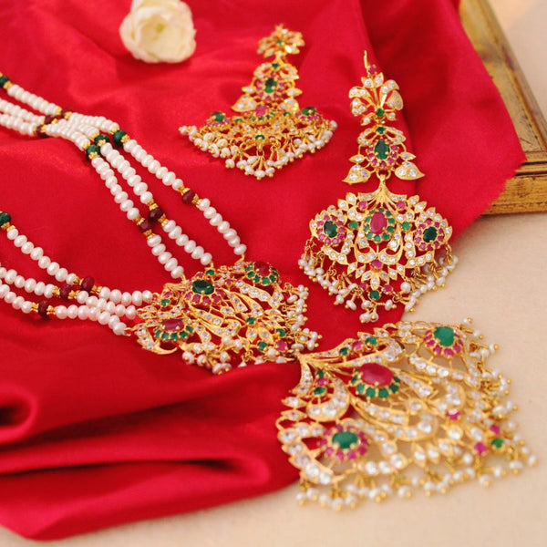 Dholna Set with Jade Chetum Pearls and Cubic Zircons (6239986614455)