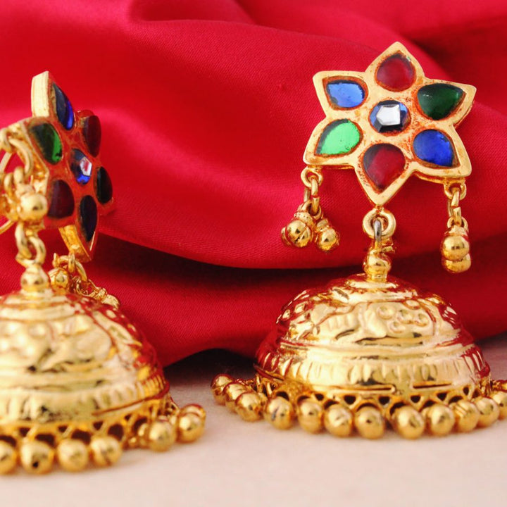 Earrings stud with Multi Color Stones with Kundan Work and Meena Kari (6239987204279)