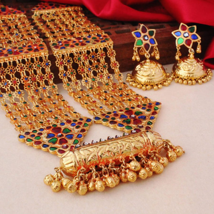 Dhurri Set stud with Multi Color Stones with Kundan Work and Meena Kari (6239987204279)