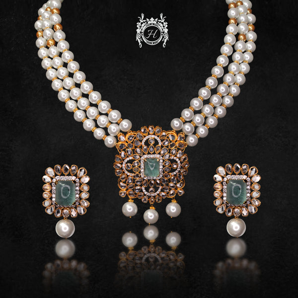 Mala Set in Aqua, Pearls and Zircons