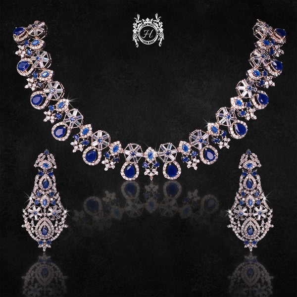 Necklace Set in Blue Onyx and Zircons