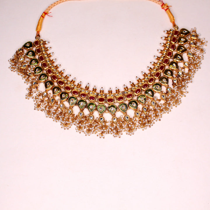 Necklace Set in Chetum Pearls and Meena Kari with Mala (7508534493418)