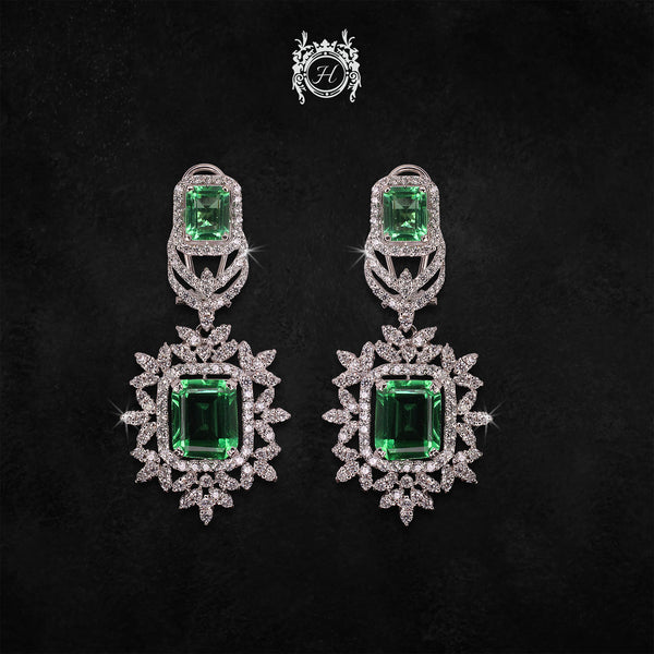 Earrings in Green Onyx and Zircons