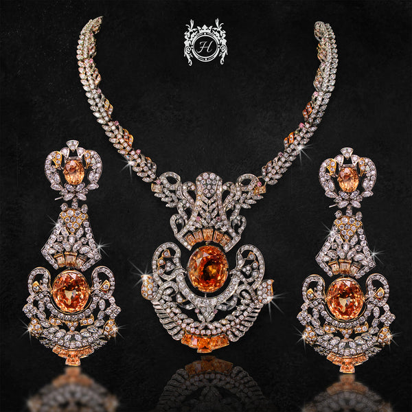 Necklace Set in Honey Color Stones and Zircons