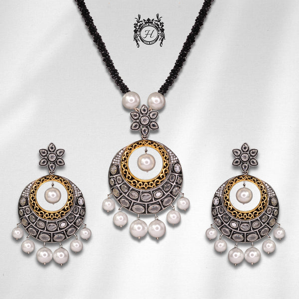 Necklace Set in Polkies, Pearls and Black Enamel