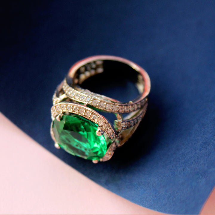 Ring in Jade and Cubic Zircons (7002471891127)
