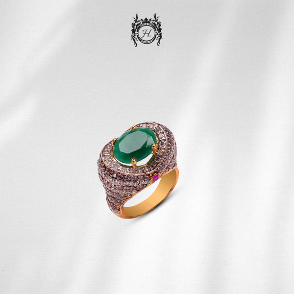 Ring in Jade and Zircons