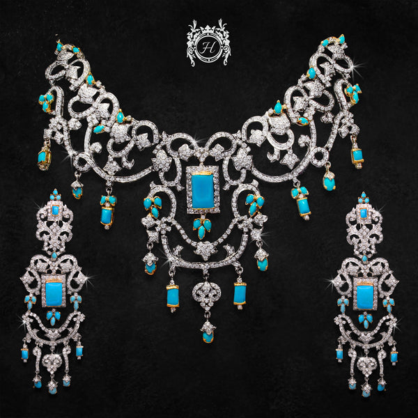 Necklace Set in Feroza and Zircons