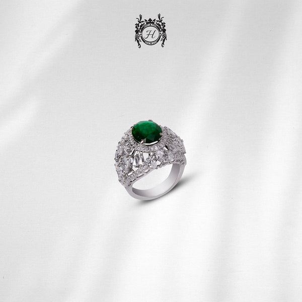 Ring in Green Onyx and Zircons