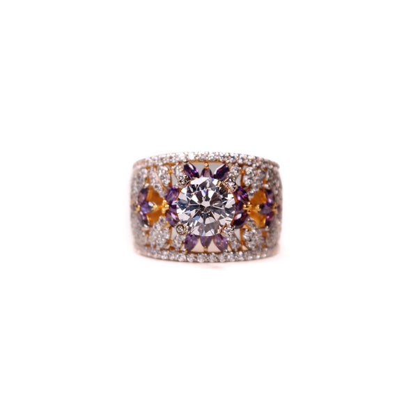 Ring in Honey Color and Cubic Zircons