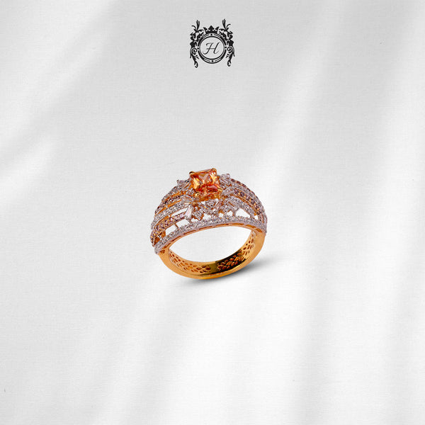 Ring in Honey Color Stone and Zircons