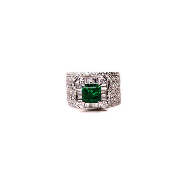 Ring in Green Onyx and Cubic Zarcons
