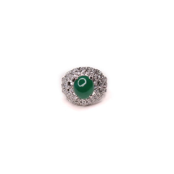 Ring in Jade and Cubic Zircons
