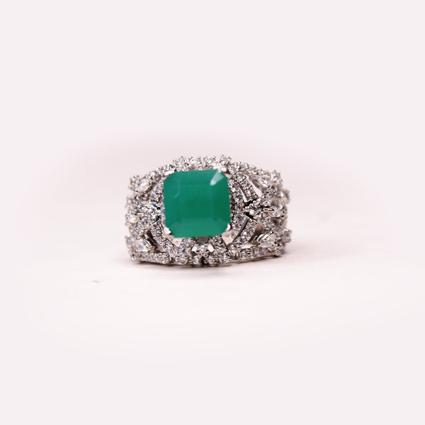 Ring in Jade and Cubic Zircons