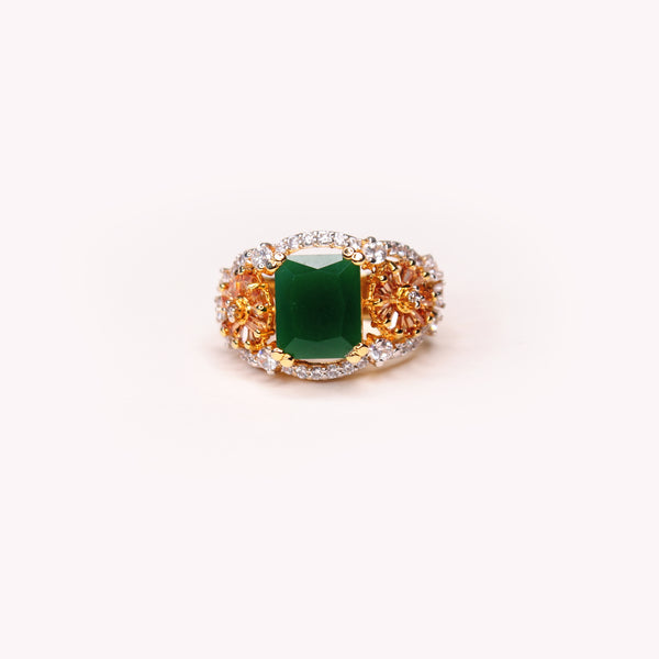 Ring in Jade and Cubic Zircons