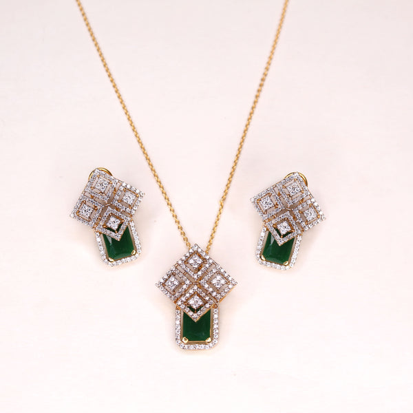 Pendant Set in Jade and Cubic Zircons