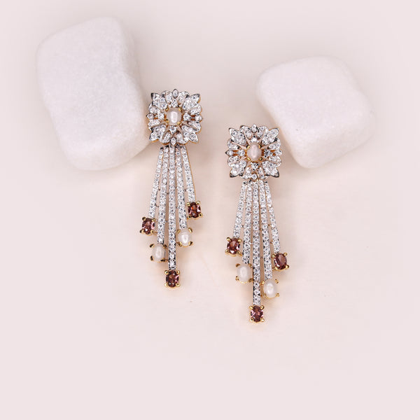 Earrings in Pearls, Amethyst and Cubic Zircons