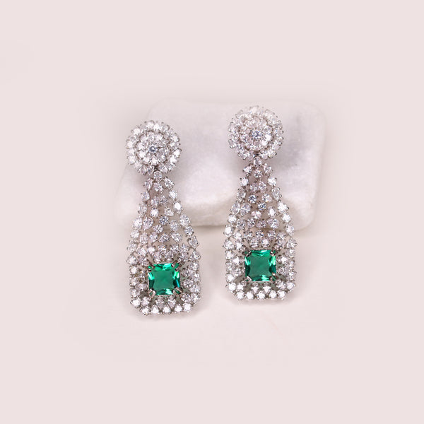 Earrings in Green Onyx and Cubic Zircons
