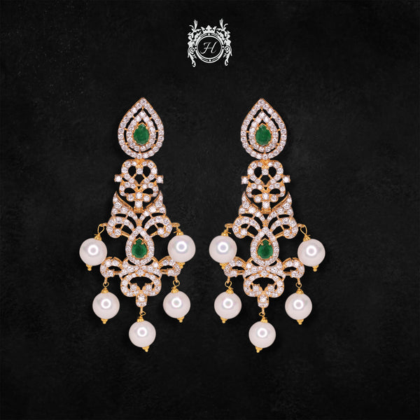 Earrings in Jade, Pearls and Zircons