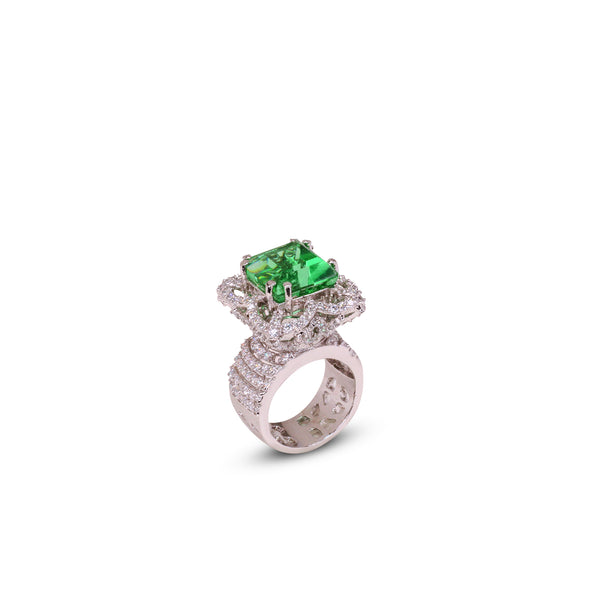 Ring in Green Onyx and Zircons