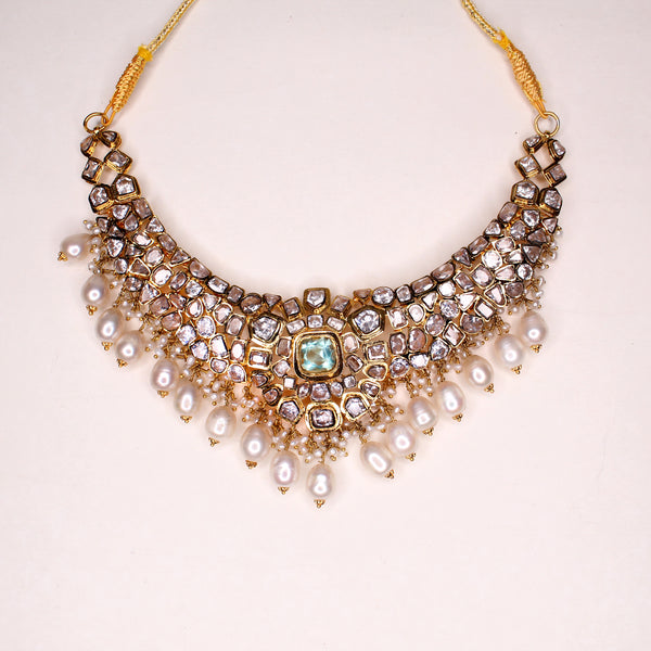 Irha Polki Necklace with real Pearls