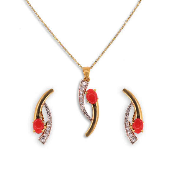 Pendant Set in Coral and Zircons