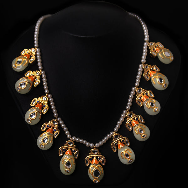 Mala Set in Lime Green Onyx, pearls and Kundan