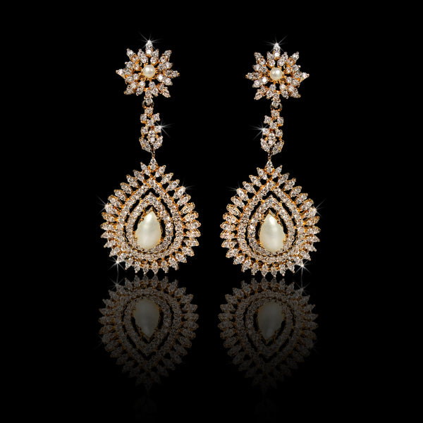 Earrings in Pearls and Cubic Zircons
