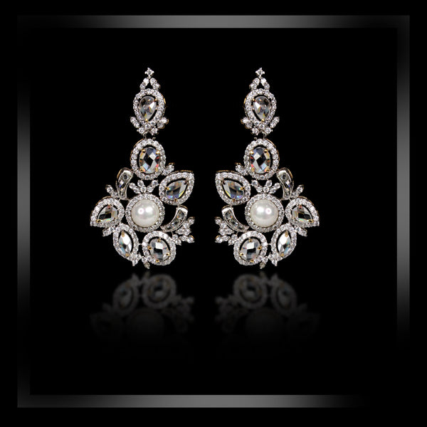 Earrings in Pearl, Polkies and Zircons