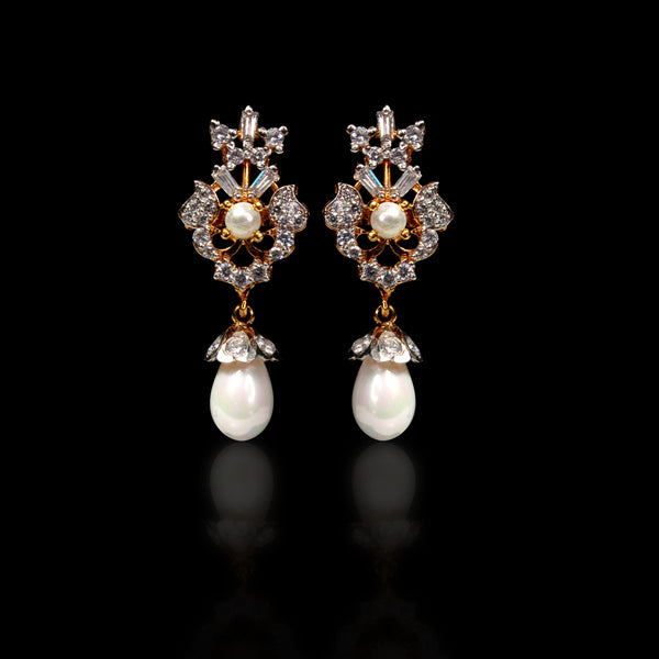 Earrings in Pearls and Cubic Zircons