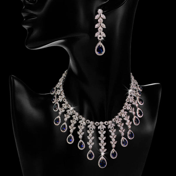 Necklace Set in Blue Onyx and Cubic Zircons