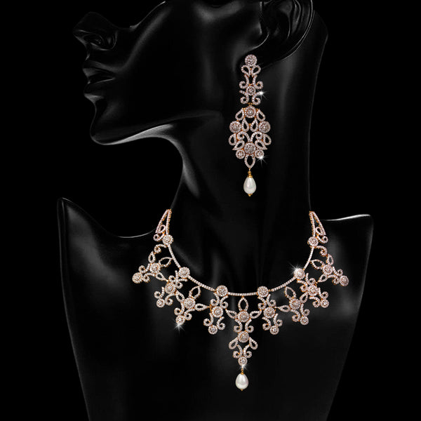 Necklace Set in Pearl and Cubic Zircons