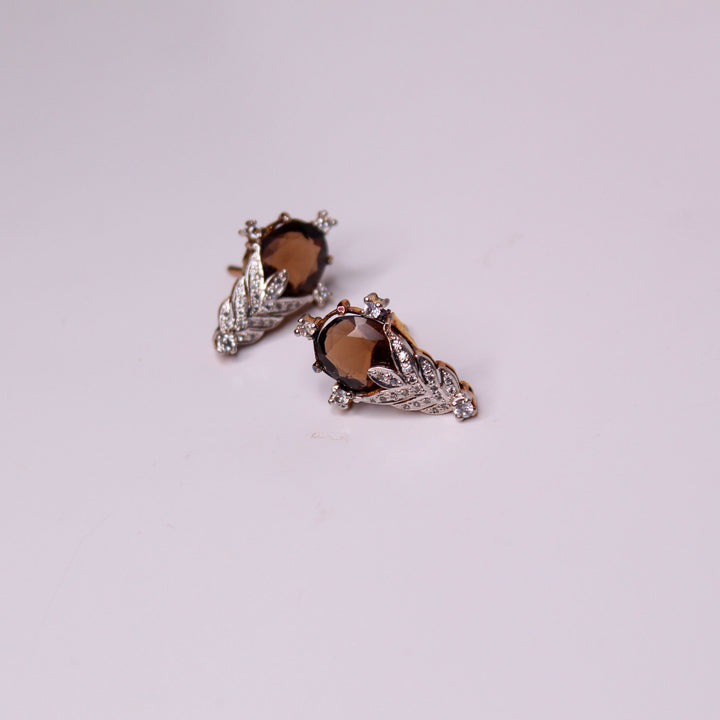 Earrings in Coffee Color Stone and Cubic Zircons (7350755328234)