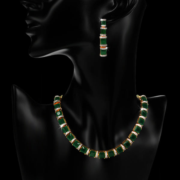 Necklace Set in Jade and Cubic Zircons