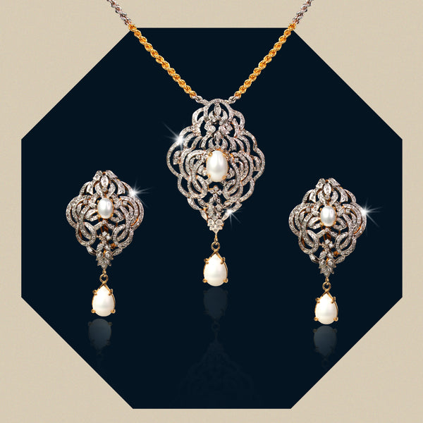 Pendant Set in Pearls and Cubic Zircons