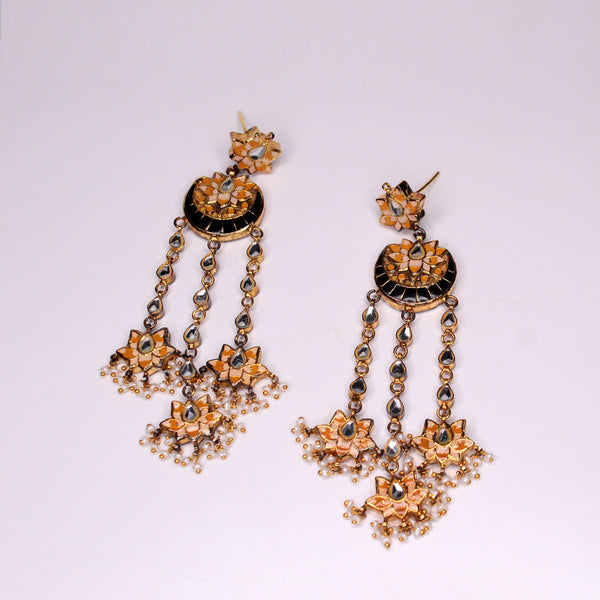 Earring in Kundan with Black Mina (7503639183594)