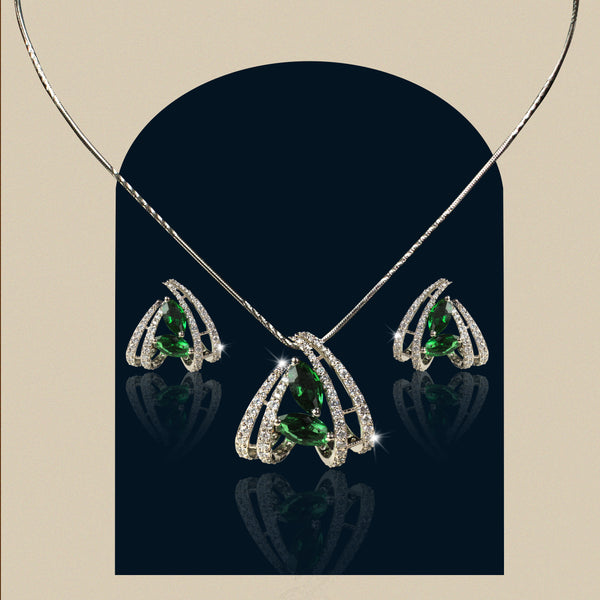 Pendant Set with Green Onyx and Cubic Zircons