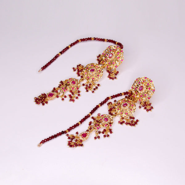 Earring in Red Chetum and Chetum and pearls (7503676047594)