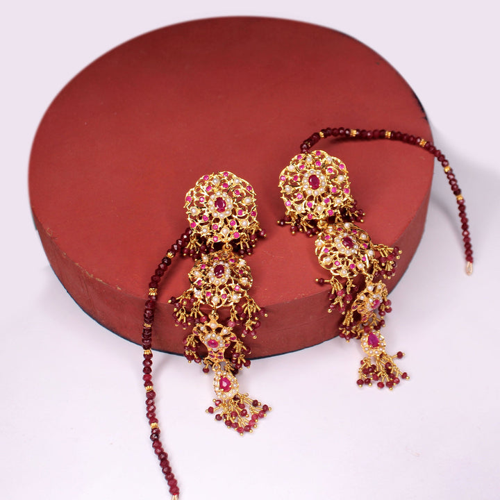 Earring in Red Chetum and Chetum and pearls (7503676047594)