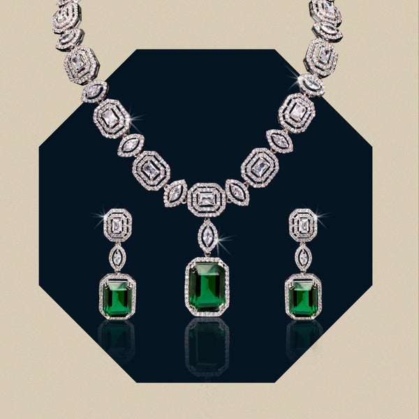 Necklace Set in Green Onyx and Cubic Zircons