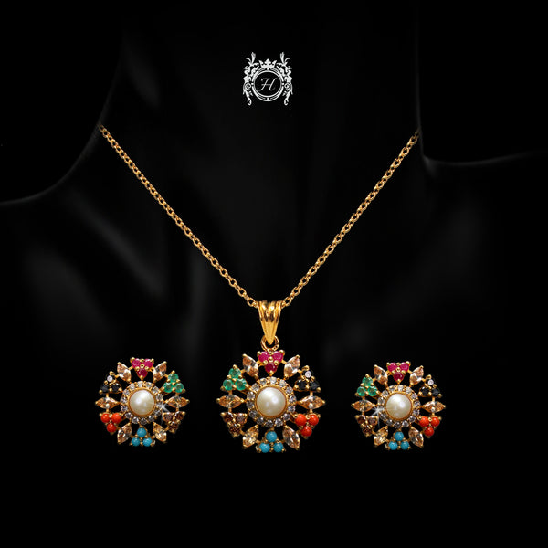 Pendant Set in Multi Color Stones